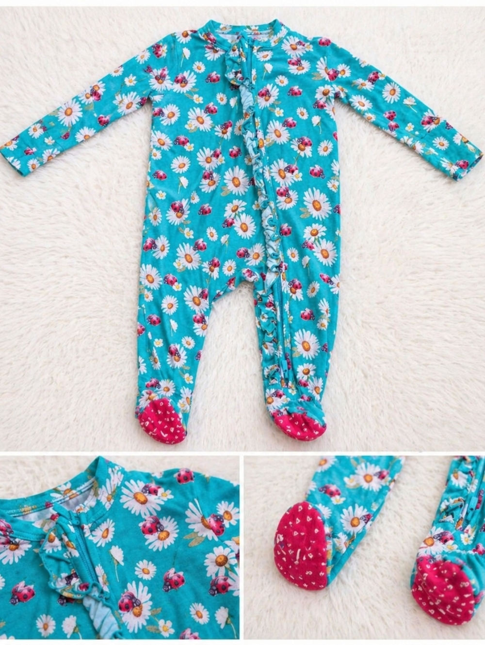 3-6 Month Posh Peanut Ladybug - Footie Ruffled Zippered One Piece